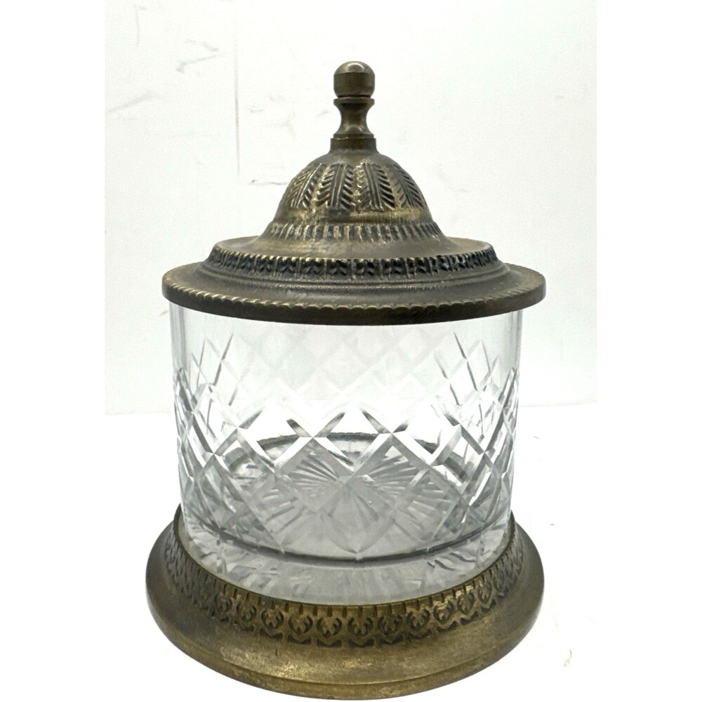Antique Diamond Cut Crystal and Bronze Jar Vanity Powder Containers 19th-Century